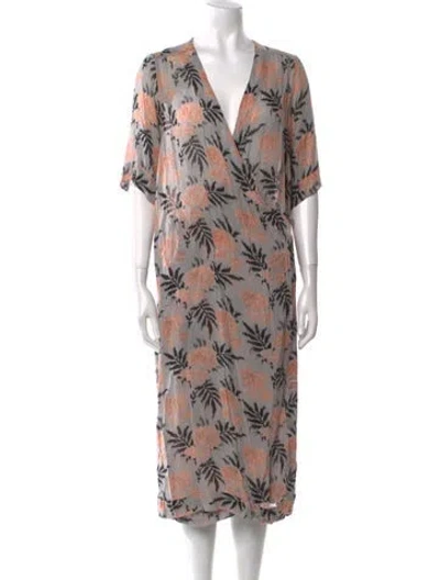 Pre-owned Ganni Floral Print Midi Length Dress In Pink