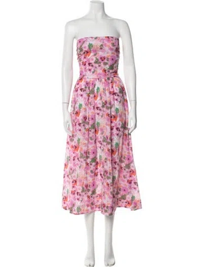 Pre-owned Ganni Floral Print Midi Length Dress In Pink