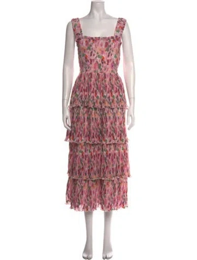 Pre-owned Ganni Floral Print Midi Length Dress In Pink