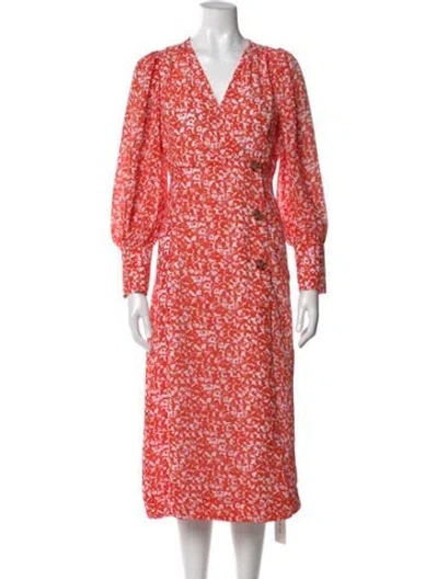 Pre-owned Ganni Floral Print Midi Length Dress In Red