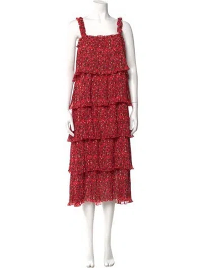 Pre-owned Ganni Floral Print Midi Length Dress In Red