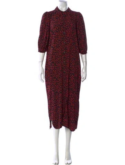Pre-owned Ganni Floral Print Midi Length Dress In Red