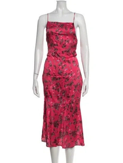 Pre-owned Ganni Floral Print Midi Length Dress In Red