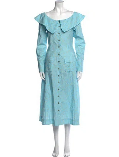 Pre-owned Ganni Floral Print Midi Length Dress W/ Tags In Blue