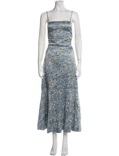 Pre-owned Ganni Floral Print Midi Length Dress W/ Tags In Blue