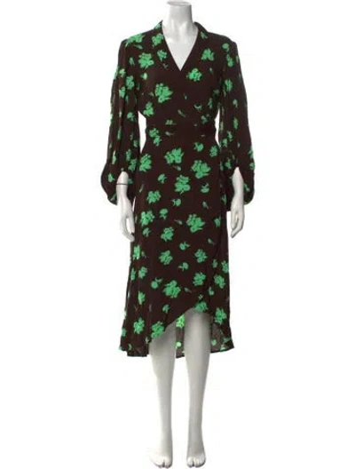 Pre-owned Ganni Floral Print Midi Length Dress W/ Tags In Brown