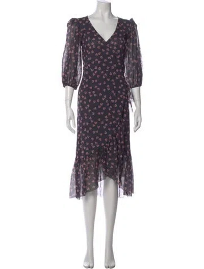 Pre-owned Ganni Floral Print Midi Length Dress W/ Tags In Purple