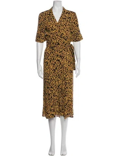 Pre-owned Ganni Floral Print Midi Length Dress In Yellow