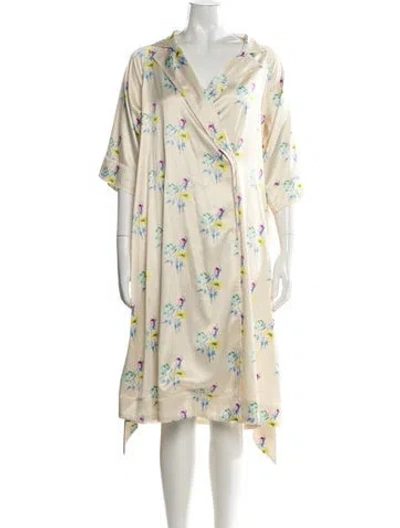 Pre-owned Ganni Floral Print Midi Length Dress In Yellow