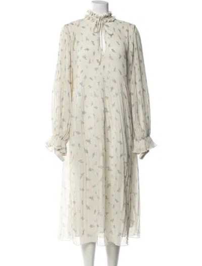 Pre-owned Ganni Floral Print Midi Length Dress In Yellow