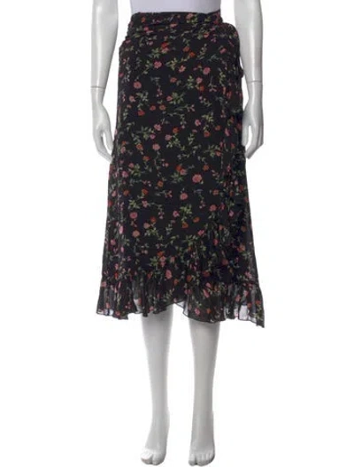 Pre-owned Ganni Floral Print Midi Length Skirt In Black