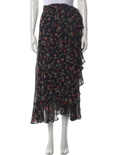 Pre-owned Ganni Floral Print Midi Length Skirt In Black