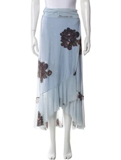 Pre-owned Ganni Floral Print Midi Length Skirt In Blue