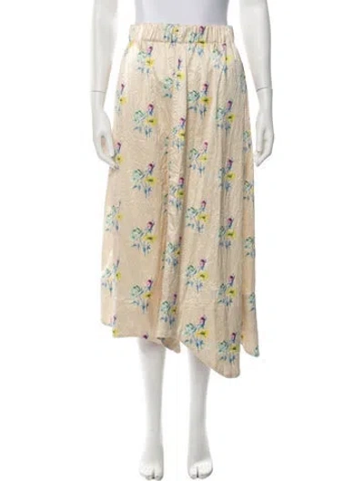 Pre-owned Ganni Floral Print Midi Length Skirt In Neutrals