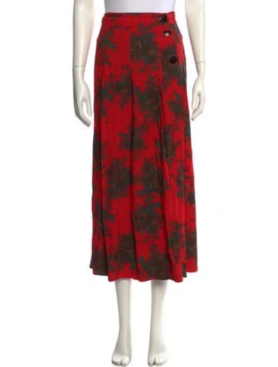 Pre-owned Ganni Floral Print Midi Length Skirt In Red