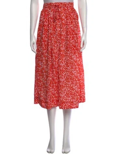 Pre-owned Ganni Floral Print Midi Length Skirt In Red
