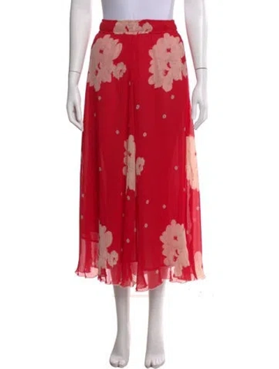 Pre-owned Ganni Floral Print Midi Length Skirt In Red