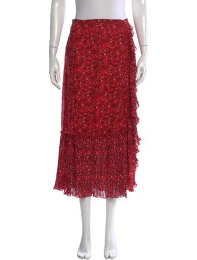 Pre-owned Ganni Floral Print Midi Length Skirt In Red