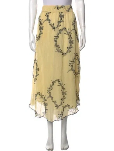 Pre-owned Ganni Floral Print Midi Length Skirt In Yellow
