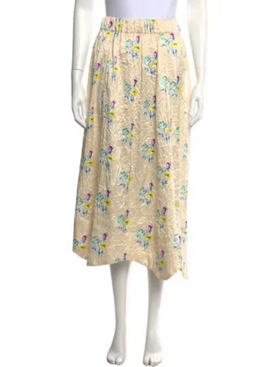 Pre-owned Ganni Floral Print Midi Length Skirt In Yellow
