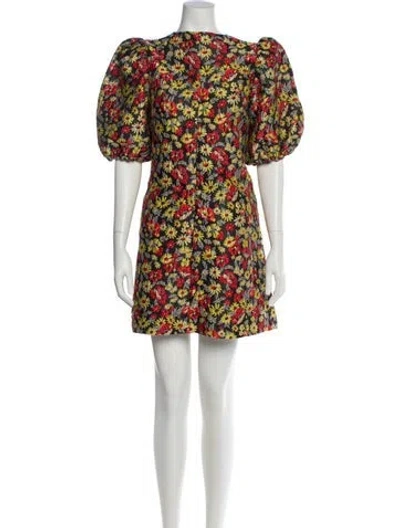 Pre-owned Ganni Floral Print Mini Dress In Black