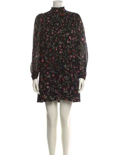Pre-owned Ganni Floral Print Mini Dress In Black