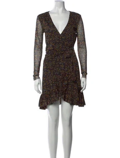 Pre-owned Ganni Floral Print Mini Dress In Black