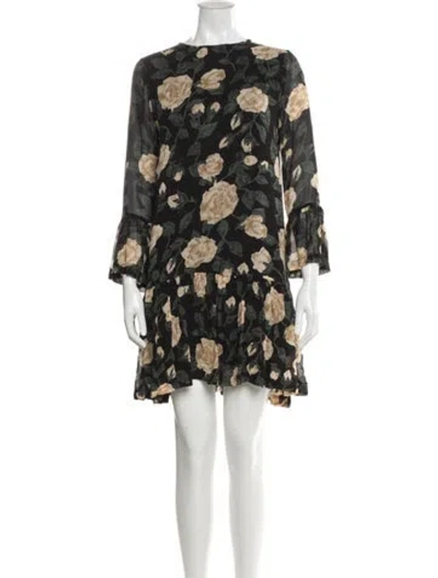 Pre-owned Ganni Floral Print Mini Dress In Black