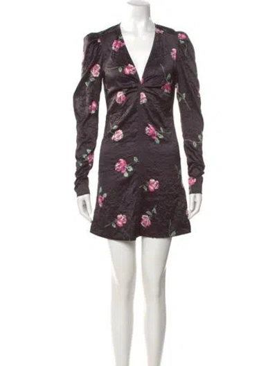 Pre-owned Ganni Floral Print Mini Dress In Black