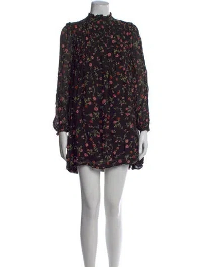 Pre-owned Ganni Floral Print Mini Dress In Black