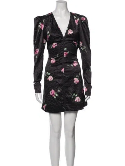 Pre-owned Ganni Floral Print Mini Dress In Black