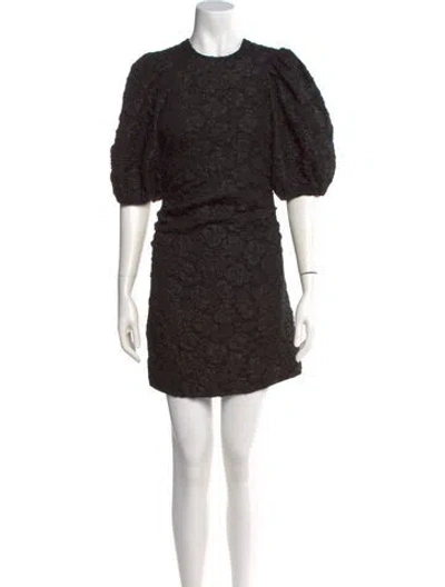 Pre-owned Ganni Floral Print Mini Dress In Black