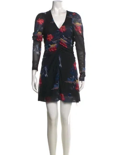 Pre-owned Ganni Floral Print Mini Dress In Black
