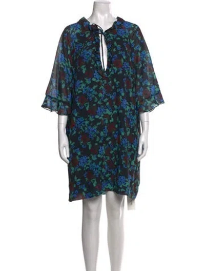 Pre-owned Ganni Floral Print Mini Dress In Black