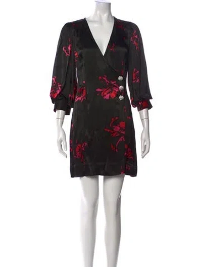 Pre-owned Ganni Floral Print Mini Dress In Black