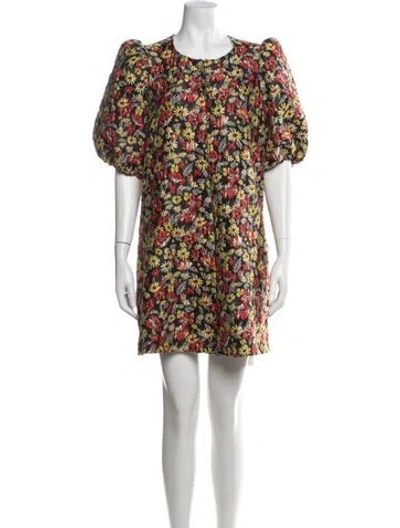 Pre-owned Ganni Floral Print Mini Dress In Black