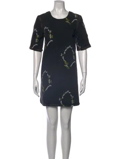 Pre-owned Ganni Floral Print Mini Dress In Black