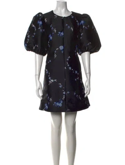 Pre-owned Ganni Floral Print Mini Dress In Black/blue