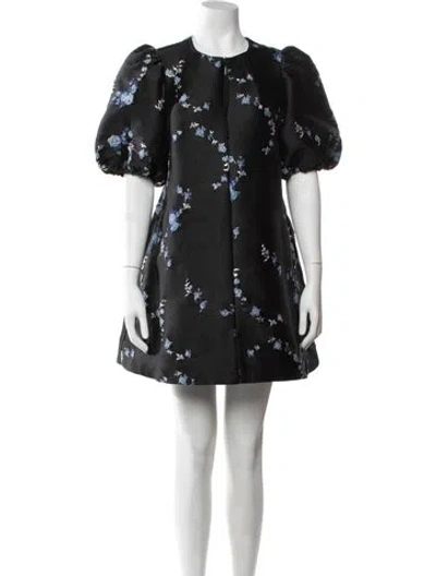 Pre-owned Ganni Floral Print Mini Dress In Black/blue