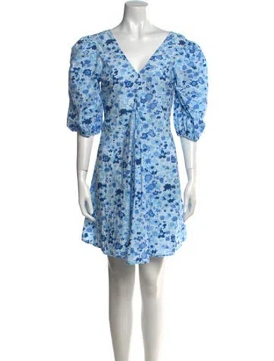 Pre-owned Ganni Floral Print Mini Dress In Blue