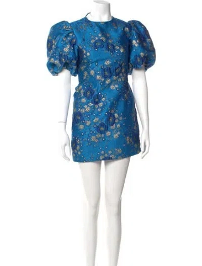 Pre-owned Ganni Floral Print Mini Dress In Blue