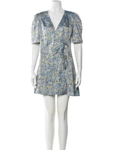 Pre-owned Ganni Floral Print Mini Dress In Blue