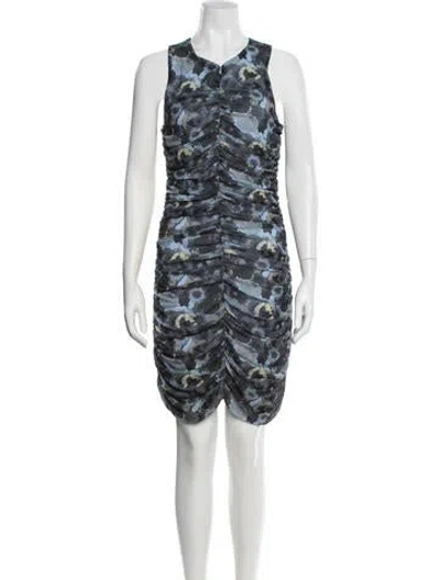 Pre-owned Ganni Floral Print Mini Dress In Blue