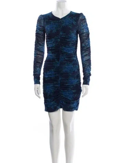 Pre-owned Ganni Floral Print Mini Dress In Blue
