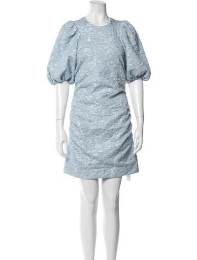 Pre-owned Ganni Floral Print Mini Dress In Blue