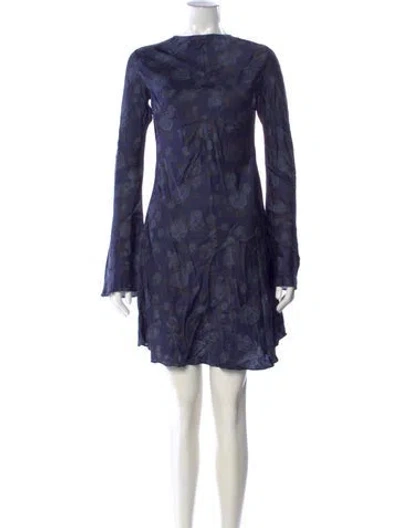 Pre-owned Ganni Floral Print Mini Dress In Blue