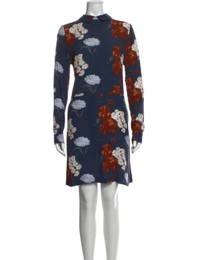 Pre-owned Ganni Floral Print Mini Dress In Blue