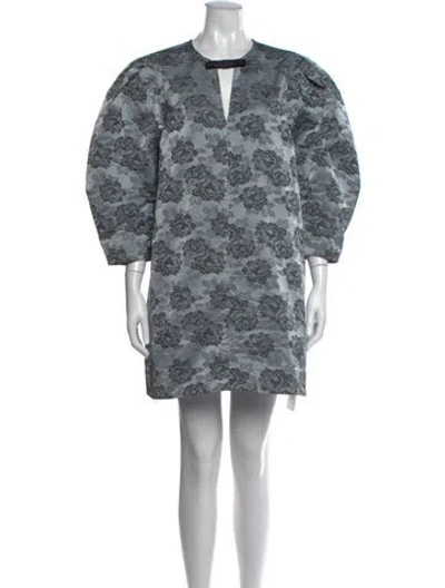 Pre-owned Ganni Floral Print Mini Dress In Blue