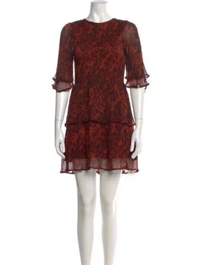 Pre-owned Ganni Floral Print Mini Dress In Brown