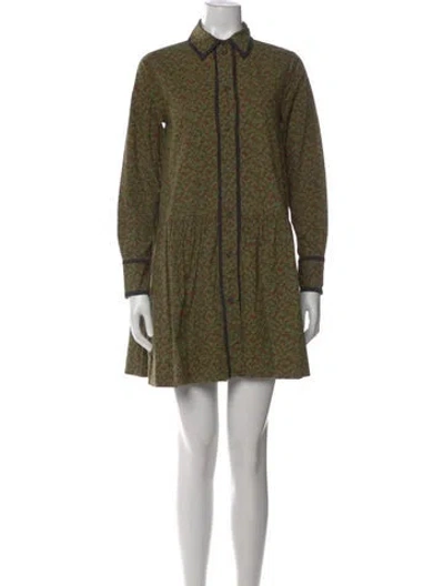 Pre-owned Ganni Floral Print Mini Dress In Green